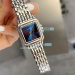 Copy Cartier Panthere De Blue Dial Silver Bezel Stainless Steel Watch